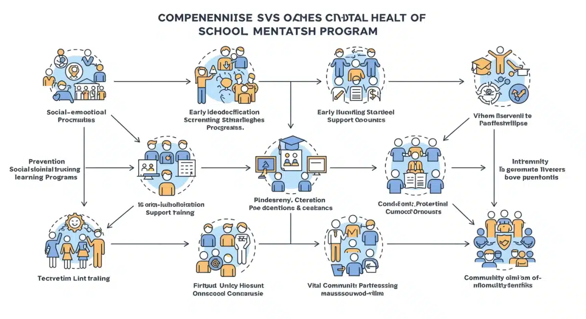 Infographic showing components of comprehensive school mental health program