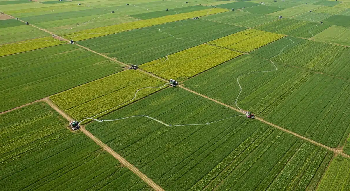 Diverse agricultural fields with sustainable farming practices