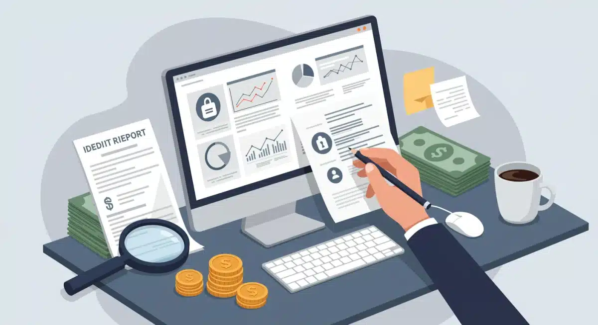 Person actively monitoring credit report for signs of identity theft