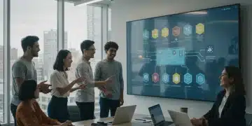 Digital Skill Certifications: Your 2026 U.S. Job Interview Guarantee Young adults collaborating on digital skill certifications for career success in the U.S.