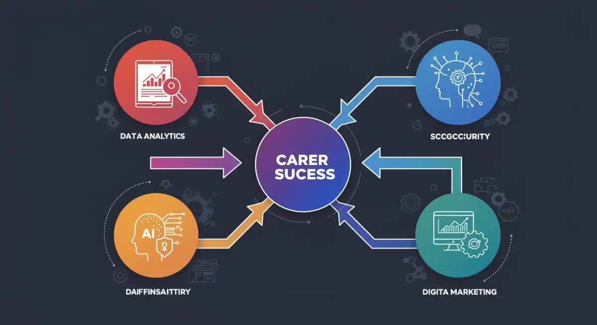 Infographic illustrating the four essential digital skills for career success