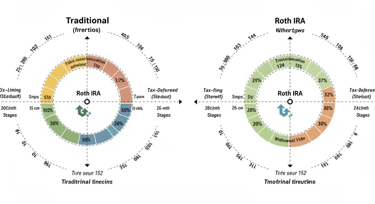 Financial timeline illustrating tax implications of Roth and Traditional IRAs