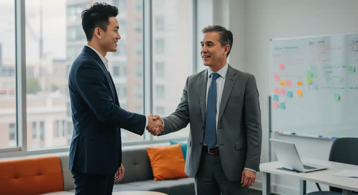 Young professional shaking hands with recruiter at a job interview
