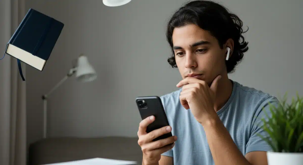 Young adult mindfully managing screen time for improved digital well-being.
