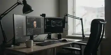 Modern digital workspace with ergonomic setup for remote work in 2026