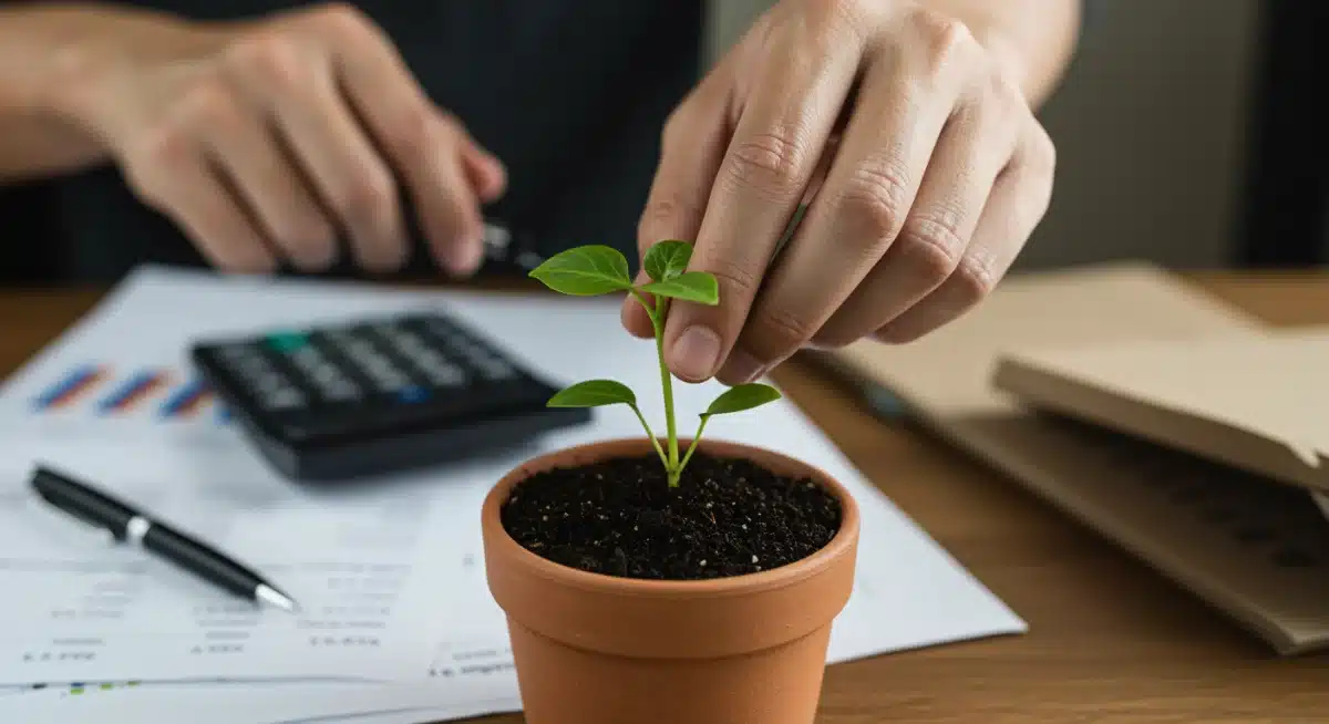 Hand nurturing a plant, symbolizing emergency fund growth