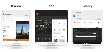 Comparison of user interfaces from leading online learning platforms.