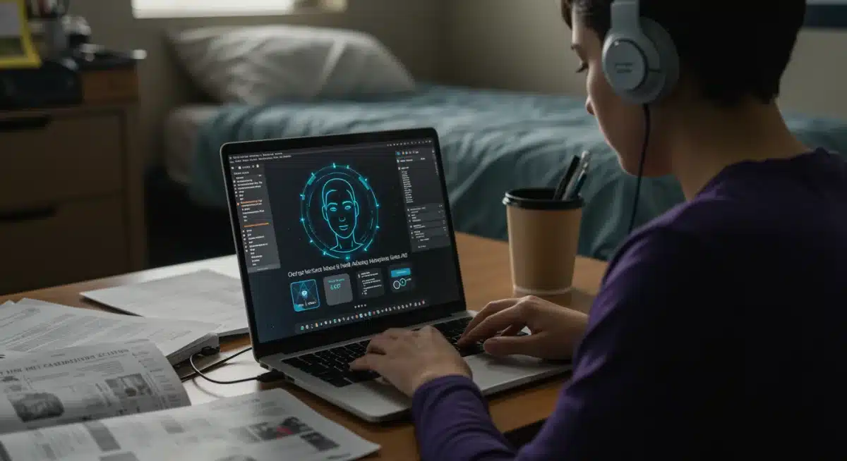 Student utilizing an AI writing assistant for academic research