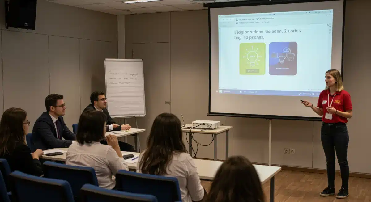 Student pitching her business idea at an entrepreneurial competition