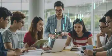 Students discussing future student loan interest rates and financial planning