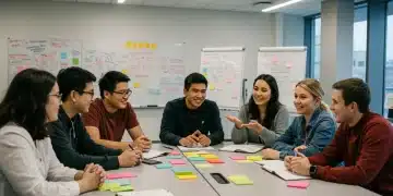 Developing Entrepreneurial Mindset Through Education: 5 Programs for 2026 Students collaborating on a startup idea in a university innovation lab