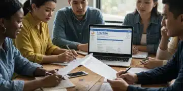 Students reviewing FAFSA forms for financial aid