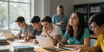 Students brainstorming and writing college application essays