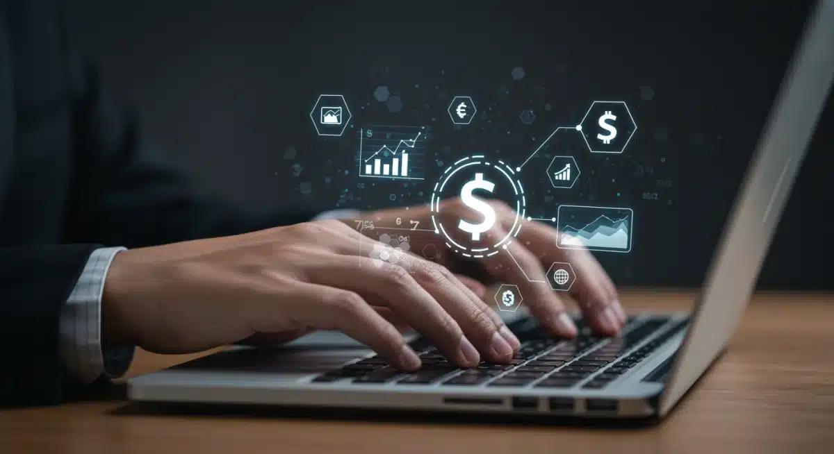 Hands typing on a laptop, symbolizing active digital skill monetization and online work.