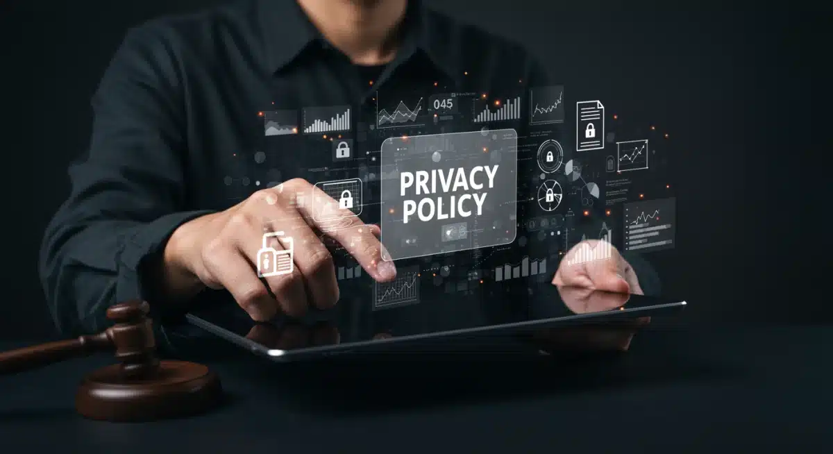 Person reviewing complex digital privacy policy on a tablet