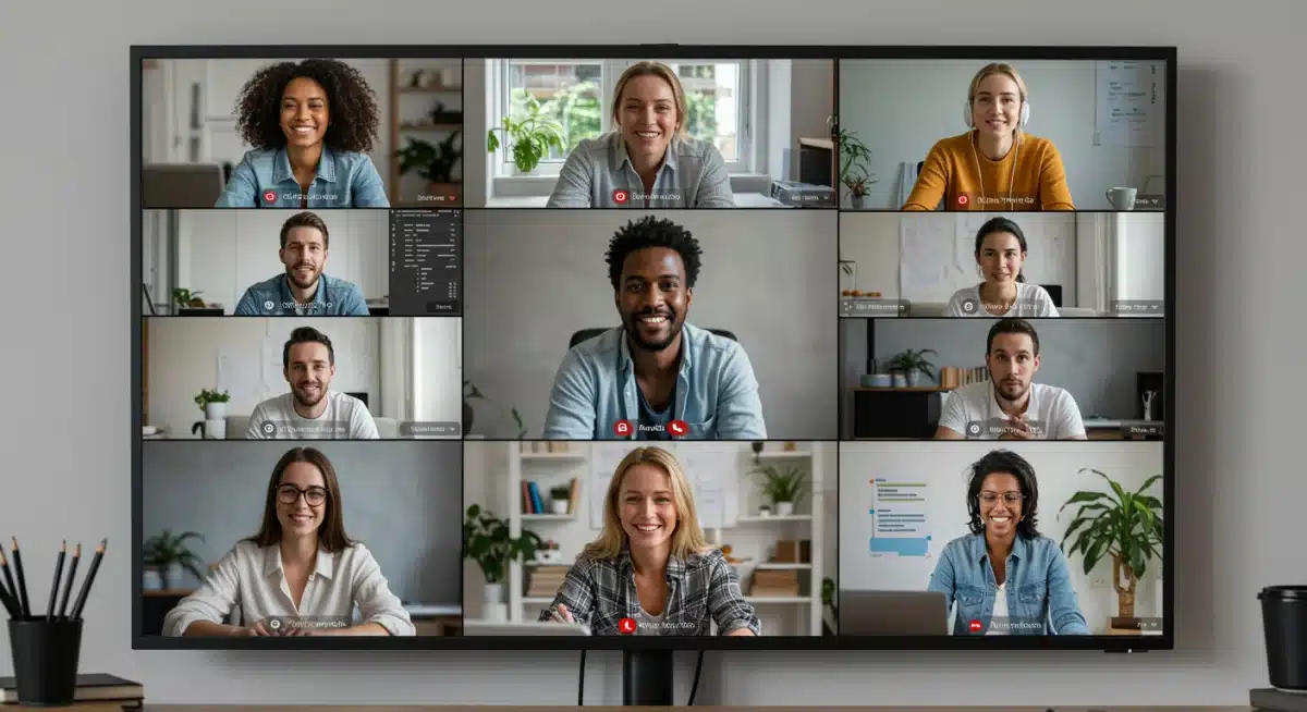 Diverse team collaborating virtually on video conference call