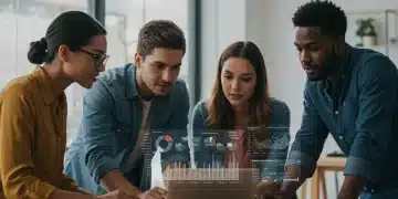 Young adults analyzing credit score data on a tablet