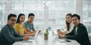 Young adults collaborating on digital projects, symbolizing future-proof career skills