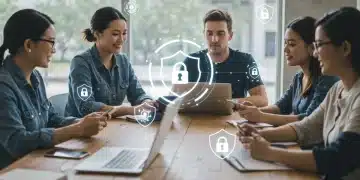 Young adults using digital privacy tools on laptops and tablets