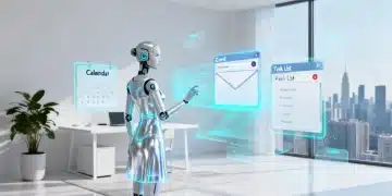 Futuristic digital interface of an AI personal assistant enhancing productivity