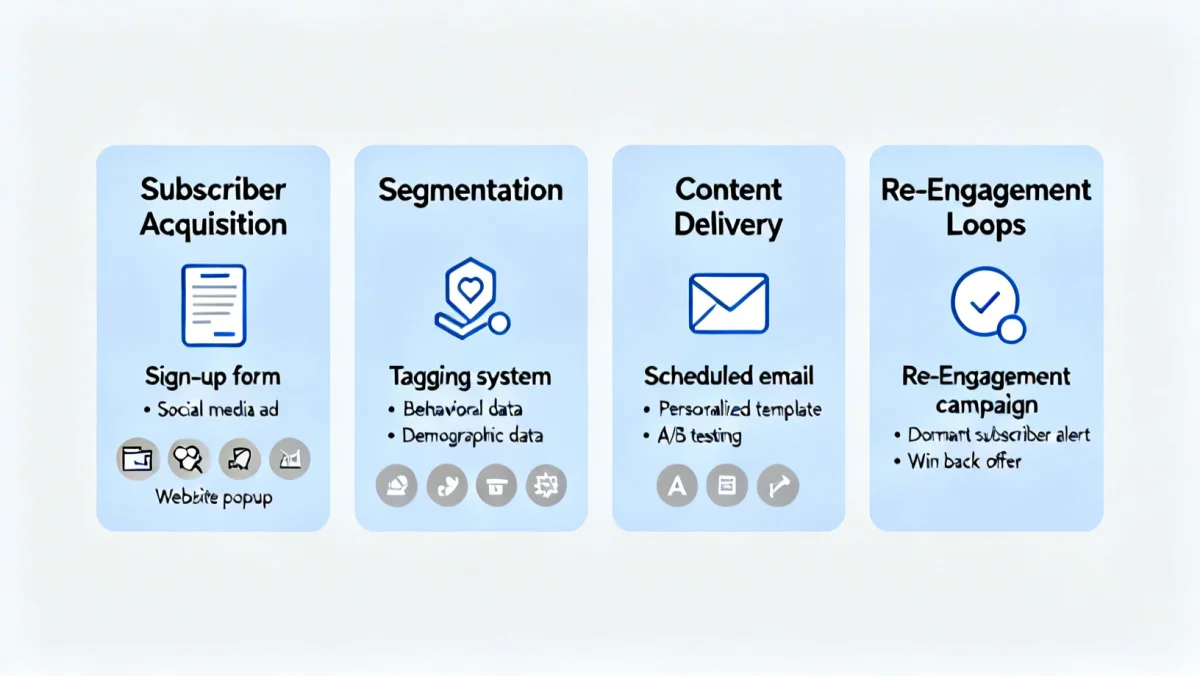 Infographic of automated email marketing funnel for newsletters