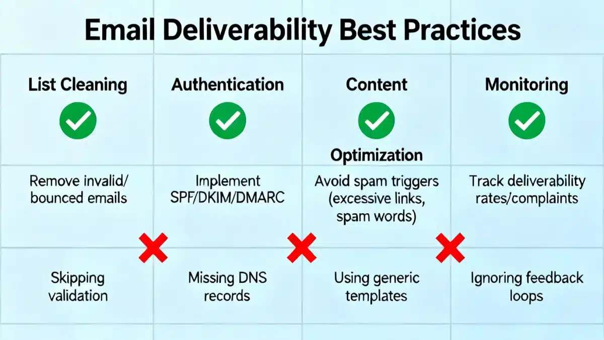Infographic illustrating email deliverability best practices