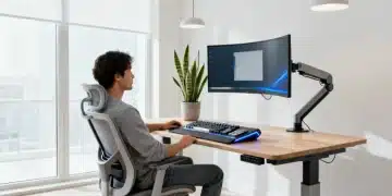 Ergonomic home office setup with adjustable desk and chair