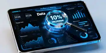 Futuristic dashboard showing audience metrics and a 10% subscriber retention increase for 2026 data.