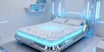 Futuristic bedroom with innovative mattress technology and ambient lighting
