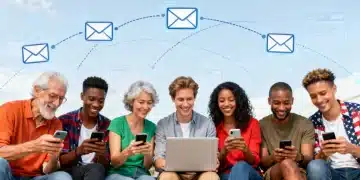 Diverse US audience engaging with a digital newsletter on various devices, symbolizing a loyal community