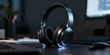 Modern noise-cancelling headphones with long battery life in a focused environment