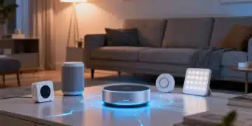 Modern living room with smart home hub connecting devices