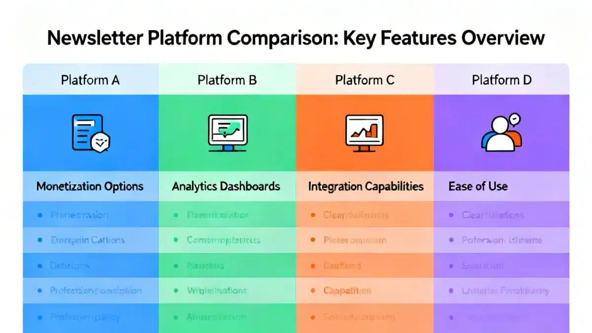 Infographic comparing features and benefits of top newsletter platforms.