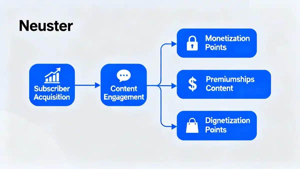 Infographic detailing the subscriber journey and various monetization touchpoints within a newsletter ecosystem.
