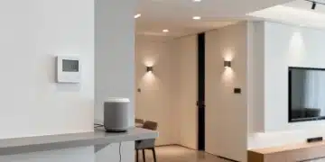 Smart home interior with integrated devices, clean and well-maintained