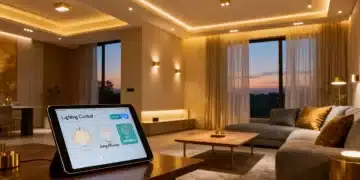 Smart lighting transforming a modern living room with warm, energy-efficient illumination.
