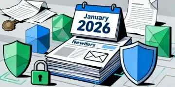 Digital privacy shields protecting newsletter and email icons with January 2026 calendar