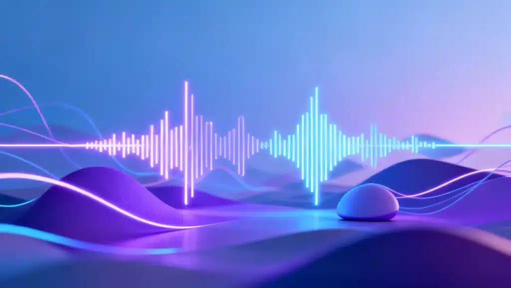 Futuristic sound wave representing audio storytelling evolution