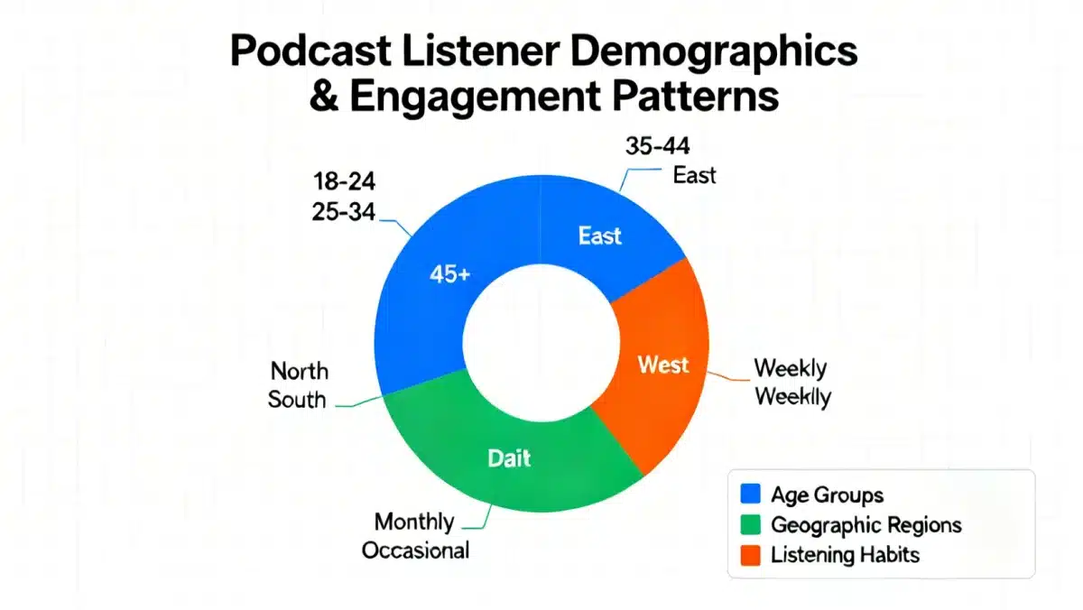 Infographic illustrating podcast listener demographics and engagement data.