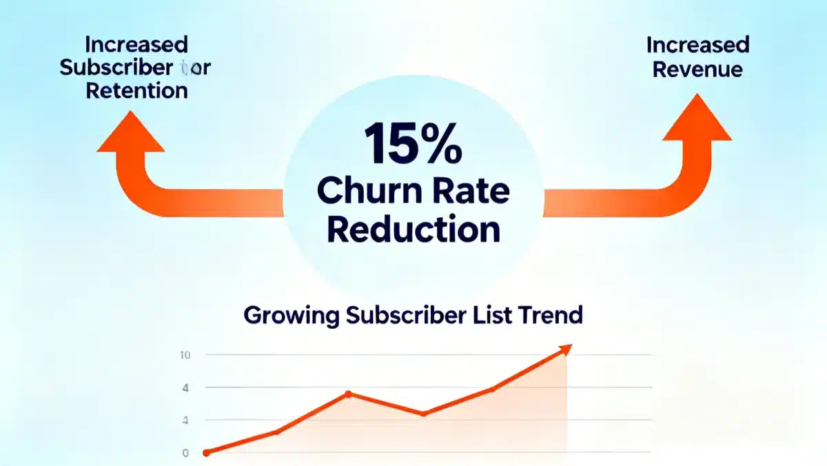 Infographic showing 15% churn reduction and increased subscriber retention