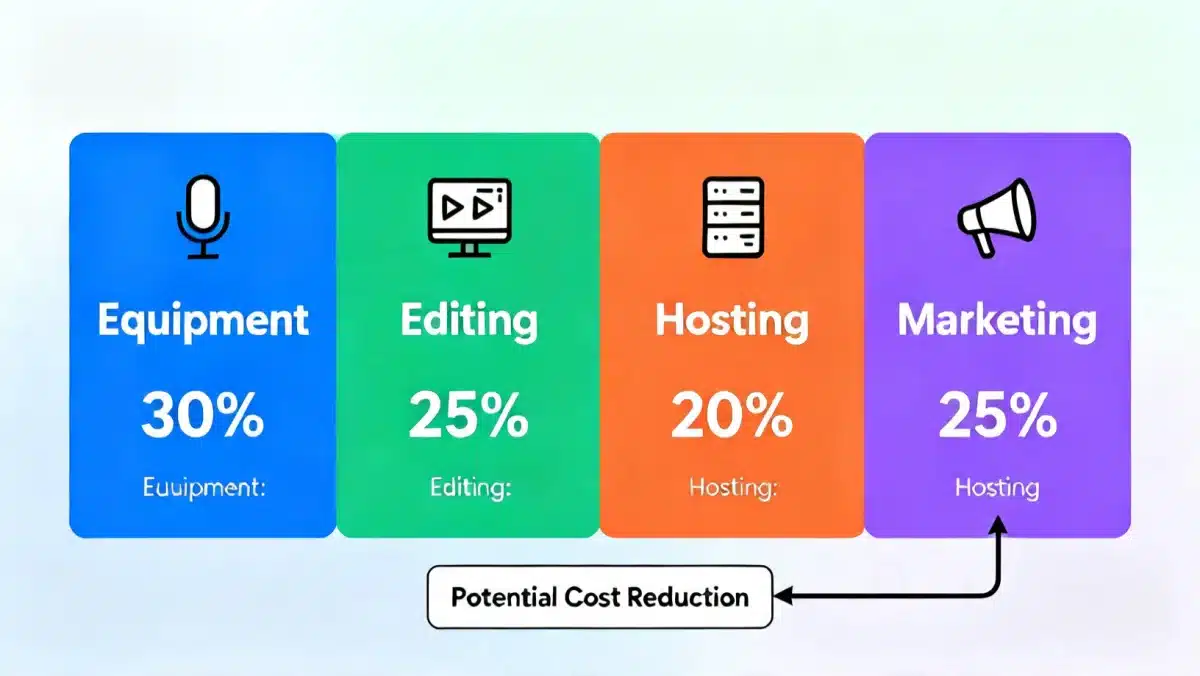 Infographic showing podcast production cost breakdown and savings potential